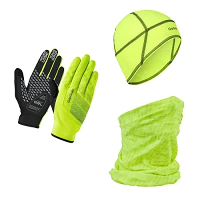 Abbildung von GripGrab Hi Vis Radsport Winter Geschenkbox für Fahrradfahrer 3er Set Rad Handschuhe Unterhelmmütze Multifunktionstuch