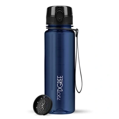 Abbildung von 720DGREE Trinkflasche 500ml “uberBottle“ crystalClear +Sieb BPA Frei, Auslaufsicher Für Kinder, Schule, Sport, Fitness Schmale Wasserflasche aus Tritan Leicht, Stoßfest, Wiederverwendbar