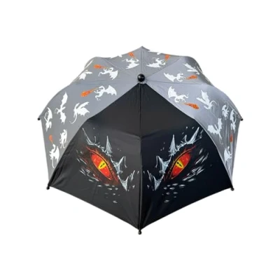 Abbildung von HECKBO Reflektor und Farbwechsel Taschen Regenschirm für Kinder Jungen Mädchen Drache Dragon bei Regen