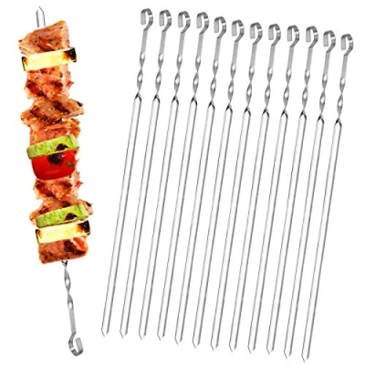 Abbildung von Homealexa 20 Stücke Grillspieße, Grill Kabob Spieße 37,5cm Edelstahl Lange Schaschlikspieße Fleischspieße für Lagerfeuer oder Grillschale
