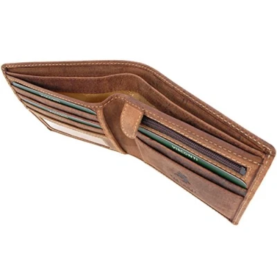 Abbildung von VISCONTI Herren Leder Geldbörse Klein Geldbeutel 5 Kartenfächer Brieftasche mit Münzfach RFID Blocker Geschenkbox Shield 707 Öl Hellbraun