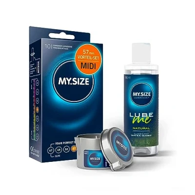 Abbildung von MY.SIZE Vorteilspack Kondome 57mm, 10er Pack + Natural Gleitgel 100ml Massagekerze
