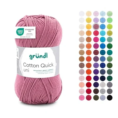 Abbildung von Gründl Wolle Cotton Quick uni dünne zum Häkeln Strickgarn Häkelgarn Glänzend und hautfreundlich 100% Baumwolle 1 Knäuel 50 g / 125 m Nadelstärke 3 4 altrosa