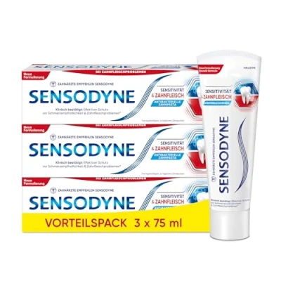 Abbildung von Sensodyne Sensitivität und Zahnfleisch Zahnpasta, 3x75ml, Zahncreme für verbesserte Zahnfleischgesundheit Reduktion der Schmerzempfindlichkeit