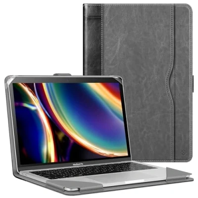 Abbildung von Fintie Hülle Kompatibel mit MacBook Air M3 M2 13.6 (2024 2022), M1 13 (2020 2018) und Pro (2022 2016), Folio Book Schutzhülle Dokumentschlitze, Grau/Schwarz