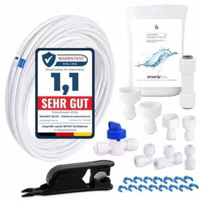 Abbildung von smardy ZO003 Wasserzulaufleitung Universal Anschluss Set mit Rückschlagventil 15m Kühlschrankschlauch für Umkehrosmose, Kühlschrank Side by Side, Wasserschlauch 1/4&quot;(6,35mm)