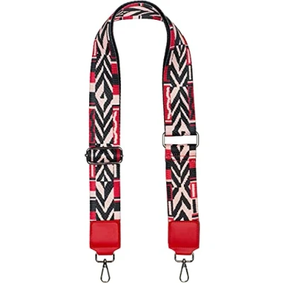 Abbildung von styleBREAKER Breiter Taschen Schulterriemen verstellbar mit Buntem Azteken Muster, Wechsel Taschengurt, Karabiner, Unisex 02013025, Farbe:Schwarz Rot Rosa