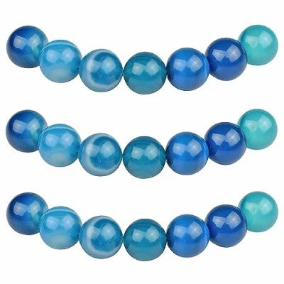 Abbildung von MJDCB Perlen zum Auffädeln 8mm 45 stück Blau Gestreifter Achat Halbedelsteine mit Loch Natürliche Lose Runde Steinperlen für Herstellung Schmuck Armbänder Halsketten