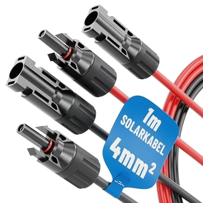 Abbildung von ABSINA 2x 1 Meter Solarkabel 4mm2 H1Z2Z2 K schwarz &amp; rot PV Kabel UV beständig Solarleitung 4mm2, Leitung, Photovoltaik Montage Zubehör, Solar 4qmm