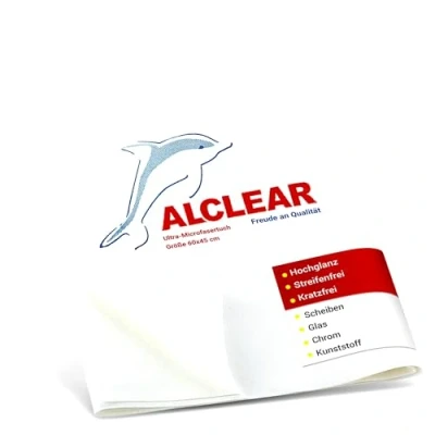 Abbildung von ALCLEAR 950002 Microfaser Fenstertuch streifenfrei 60x45 cm ideal als Scheibentuch ohne Nachtrocknen, Glasputztücher zum Putzen von Auto, Haushalt, Fenster &amp; Chrom, Farbe weiss