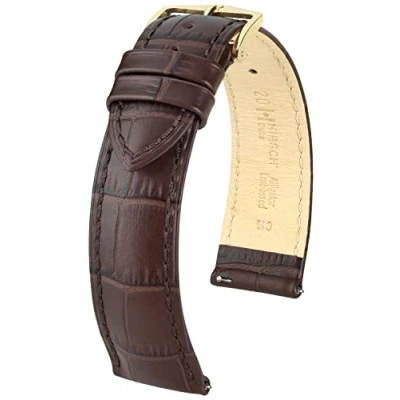Abbildung von HIRSCH Uhren Armband Duke M Uhr Band aus italienischem Kalbs Leder mit Alligator Prägung Braun 20 mm