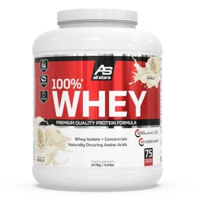 Abbildung von All Stars 100% Whey Protein 2270g I Eiweiß Pulver mit Konzentrat &amp; Isolat leckeres Low Fat Powder hochwertiges cremiger Shake Vanilla Flavour
