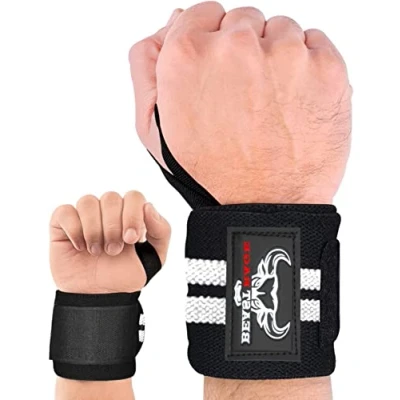Abbildung von BEAST RAGE Gewichtheber Handgelenkbandagen Muskelaufbau Leistung Fitness Training Gym Gurte Daumenschlaufe Unterstützung Dehnbare Baumwolle Bandage Trainingsmanschette (Weiß)