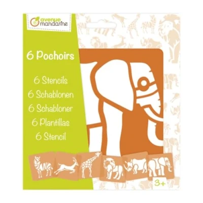 Abbildung von Avenue Mandarine 42442MD Set mit 6 Schablonen, 15 x cm, geeignet für Kinder ab 3 Jahren, Filz und Farbstifte, Farben oder Farbbomben, wilde Tiere, 1
