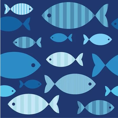Abbildung von 20 Servietten, 3 lagig, 1/4 Falz, 33 cm x cm, &quot;Blue Fish&quot;, Papstar 86371