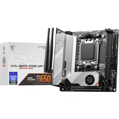 Abbildung von MSI MPG B650I Edge WiFi Mainboard, Mini ITX Unterstützt AMD Ryzen 7000 Serie Prozessoren, AM5 8 Phasen 80A VRM, DDR5 Memory Boost 6600+MHz/OC, 1 x PCIe 4.0 x16, 2 M.2 Gen4, Wi Fi 6E