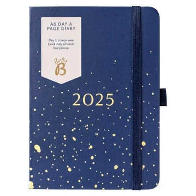 Abbildung von Busy B Terminkalender mit einem Tag pro Seite von January to December 2025 Marineblau Spray A6 Tagesplaner linierten Seiten, Notizen und Jahresplaner