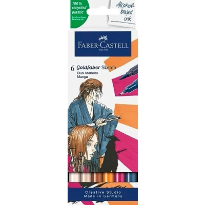 Abbildung von Faber Castell 164809 Goldfaber Sketch Marker Manga, 6er Etui Alkohol mit Brush Spitze und Fineliner