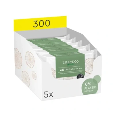 Abbildung von LILLYDOO green Natürliche Feuchttücher, 300 Stück (5 x 60), 100% plastikfreies Tuch, ohne Parfüme (FSC Mix)