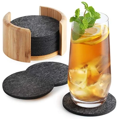 Abbildung von Sidorenko Untersetzer Gläser 10 Stück runde Filzuntersetzer in Dunkelgrau Glasuntersetzer Ink. Box Tisch Set Getränkeuntersetzer Coasters für stilvolle Dekoration