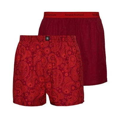 Abbildung von Bruno Banani Boxershorts Outlook Gr. XL 2er Set Lychee Print &amp; Chianti Herren Unterhose Lang Elastischer Bund Atmungsaktive Unterwäsche Baumwolle