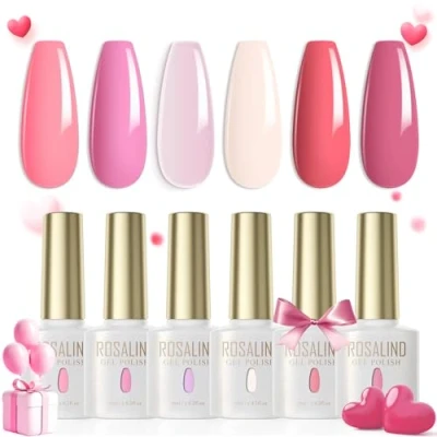 Abbildung von ROSALIND UV Nagellack Pastell,6 Farben Rosa Neon Baby Hot Gel Set Farbgel Für Gelnägel Soak Off LED Nail Polish Valentinstag Lampe Pastell Frühling Sommer