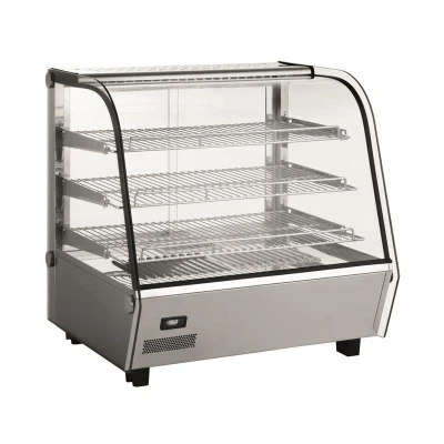 Abbildung von HENDI Warmhaltevitrine 120 Liter 30C bis 90C gewölbte Doppelglas Frontscheibe Edelstahl LED Beleuchtung 3 Regalböden