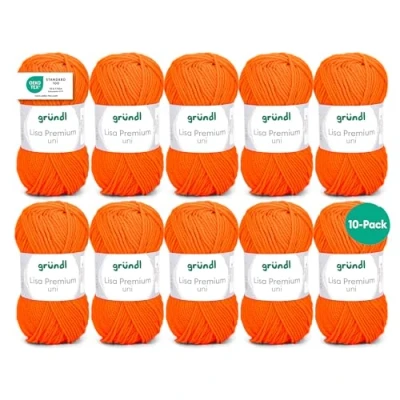 Abbildung von Gründl Lisa Premium Uni Strick &amp; Häkelgarn (weicher und wollartiger Charakter, pflegeleichtes Strickgarn aus 100% Polyacryl, 50 g/ 133 m, Nadelstärke: 3,5 4,5, 10 Knäuel á g), Neonorange