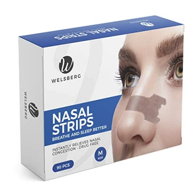 Abbildung von Welsberg Nasenpflaster 90 Stück Größe M Nasenstrips gegen Schnarchen besser Atmen Schnarchstopper, 55x16 mm