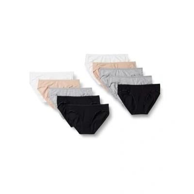 Abbildung von Amazon Essentials Damen Bikinihose aus Baumwolle (in Übergröße erhältlich), 10er Pack, Grau Meliert/Hellrosa/Schwarz/Weiß, 46