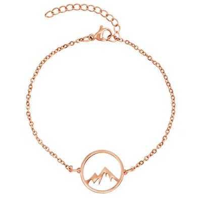 Abbildung von Nuoli® Berg Armband Damen Rosegold (15 + 5cm verstellbar) Bergarmband für Frauen &amp; Mädchen, Armkette aus Edelstahl mit Anhänger