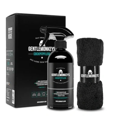 Abbildung von GENTLEMONKEYS Profi Cockpitpflege Auto (500ml) inkl. Mikrofasertuch Innenraumreiniger für Reinigung &amp; Pflege aller Kunststoffe Glattleder Farbauffrischung Schutz Reinigungsset