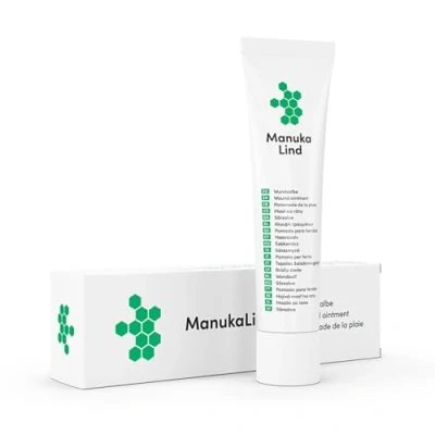 Abbildung von ManukaLind Wundheilsalbe mit antibakteriellem Manuka Honig (MGO 514+) für alle Phasen der Wundheilung Wund und Heilsalbe fördert die schnelle Heilung leichter bis schwerwiegender Wunden, 15g