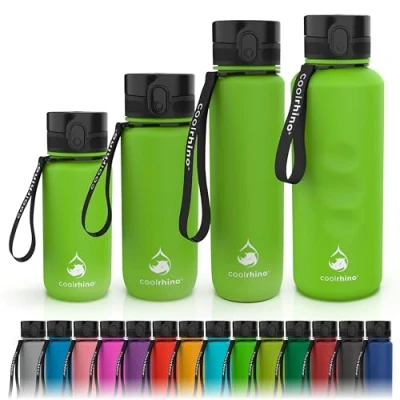 Abbildung von coolrhino Trinkflasche 1l für Sport, Outdoor, Schule, Fitness &amp; Kinder Wasserflasche auslaufsicher und Bpa frei Flasche Kohlensäure geeignet (Rhino Yellow, 1000ml)