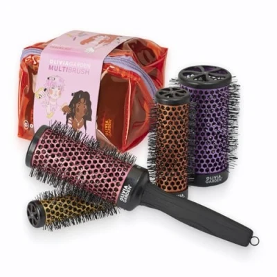 Abbildung von Olivia Garden Multibrush Travel Kit Rundbürste 4 in 1 mit austauschbaren Aufsätzen Größen 25, 35, 45, 55 Perfekt für Blowouts &amp; Styling unterwegs