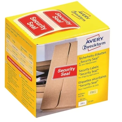Abbildung von AVERY Zweckform Sicherheitssiegel VOID 7311 Security Seal (leuchtrot, 38 x 20 mm, 200 Stück auf Rolle) im Kartonspender