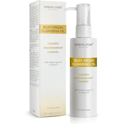 Abbildung von Simon&amp;Tom Silky Argan Cleansing Oil 150 ml Sanftes Gesichtsreinigungs Öl Make Up Entfernung mit Bio Jojoba Für alle Hauttypen Vegan Paraben Phthalat Frei Made in Spain