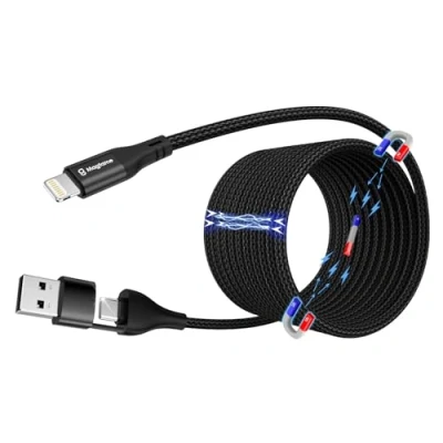 Abbildung von Magtame Magnetic Coiled Phone Ladekabel 2 in 1, 1.5M Multi Schnellladekabel USB A/C zu Light_ning Kabel, Datenübertragung geflochtenes Kabel MFi zertifiziert kompatibel mit 14 Pro 13 12 11 XR