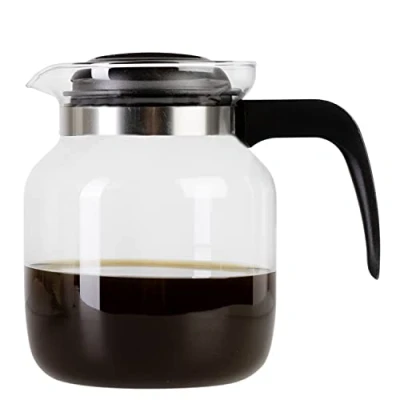 Abbildung von Wenco Glaskanne 1,25 l Ideal für Tee, Kaffee und Kaltgetränke, hitzebeständig, mit Deckel Ausguss Öffnung Spülmaschinenfest bruchsicher Transparent/Schwarz