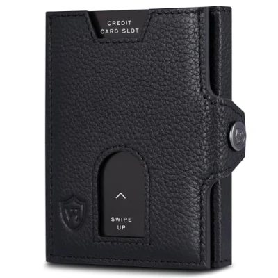 Abbildung von VON HEESEN Slim Wallet mit XXL Münzfach &amp; RFID Schutz Leder Geldbeutel Mini Geldbörse für Herren und Damen Kartenetui Echtleder Karten Portemonnaie klein Kreditkartenetui Schwarz