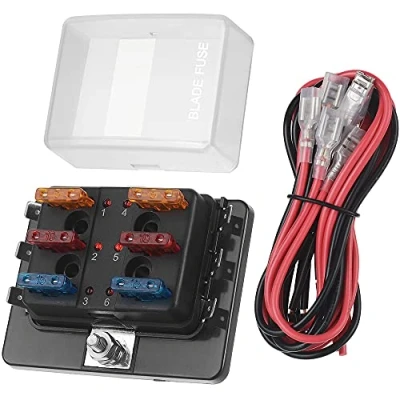 Abbildung von Jtron 6 Fach Sicherungshalter, ATO Sicherungskasten mit LED Anzeige Schutzabdeckung, DC 12V 32V KFZ Sicherungsblock Flach Sicherungen für KFZ,Boot,Marine,SUV