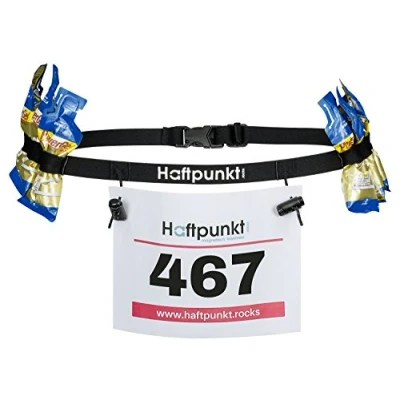 Abbildung von Haftpunkt Startnummernband (incl. 6 Gel Halter) zur Startnummer Befestigung der Startnummerngürtel zum Einsatz bei Triathlon oder Marathon (schwarz)