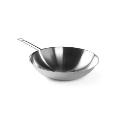 Abbildung von HENDI Wok Pfanne ø 36 x 9 cm 3 Schiten Material abgeflachter Boden Ø 14,5 langer Hohlgriff, Gastro Edelstahl Aluminium Wokpfanne