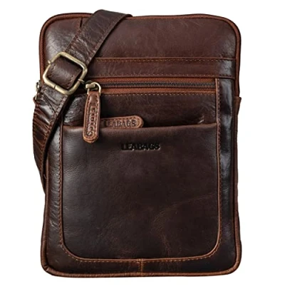 Abbildung von LEABAGS Leder Umhängetasche Herren &amp; Damen I Messenger Bag mit Schultergurt Schultertasche Arbeitstasche Tragetasche Handtasche Echtleder Tasche Cow Saddle Horse