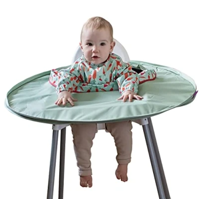 Abbildung von Tidy Tot Lätzchen und Tablett Sett. Hochstuhl Tischplatte Set mit Ganzkörper Langarm Lätzchen. Befestigt Sich an Ihrem Hochstuhl. Auffang für Baby Kind Ärmel. Klettverschluss
