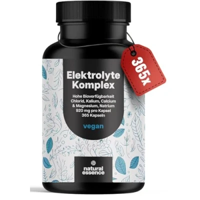 Abbildung von Elektrolyte Komplex 365 Kapseln mit Chlorid, Kalium, Calcium &amp; Magnesium, Natrium 920mg pro Kapsel Elektrolytgleichgewicht Muskelfunktion vegan und produziert in Deutschland Jahresvorrat