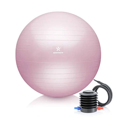 Abbildung von BODYMATE Gymnastikball Sitzball Trainingsball mit GRATIS E Book inkl. Luft Pumpe, Ball für Fitness, Yoga, Gymnastik, Core Training, starken Rücken als Büro Stuhl Princess PINK 55cm