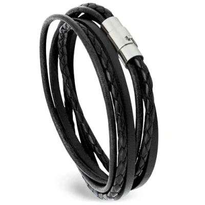 Abbildung von Simaru Armband echtes Leder mit Edelstahl Magnetverschluss, Unisex Lederarmband Made in EU, Wickelarmband für Damen &amp; Herren, hautfreundlich