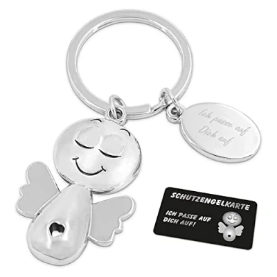 Abbildung von ZWEN Schutzengel Schlüsselanhänger mit edler Geschenkbox + Schutzengelkarte I in silber Engel Anhänger als Glücksbringer Auto (Silber)