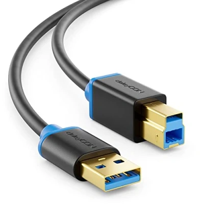 Abbildung von deleyCON 1m USB 3.0 Super Speed Kabel A Stecker zu B Datenkabel bis 5 Gbit/s für z.B. Drucker Scanner Multifunktionsdruckern Schwarz